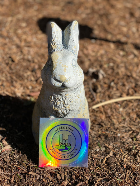 Bunny Approved Après Hike holographic sticker. 