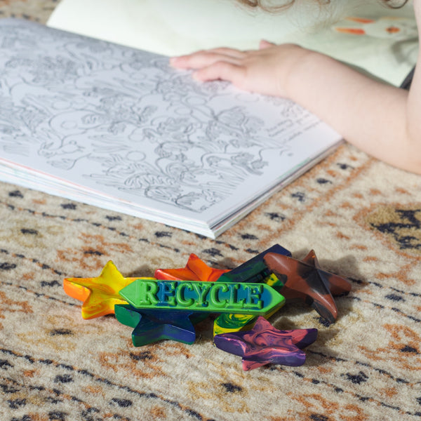 100% Recycled eco-friendly swirl colored star and stick shaped crazy crayons