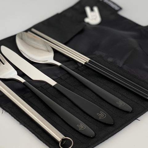 Mizu x ROCK ON GOODS Stainless Cutlery Roll Black